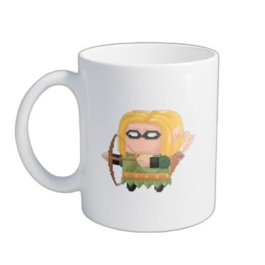 Imagem de Caneca Xícara de Café Porcelana 300ml Elfo Arqueiro Chibi Pixel Art