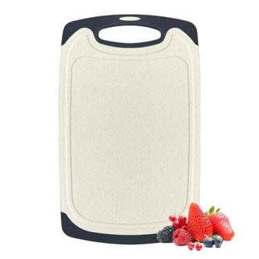 Imagem de Tábua de cortar para cozinha, tábua antiderrapante com sulcos de suco para carne, vegetais, economia de espaço, pode ser lavada na lava-louças, essencial para cozinha durável (trigo, grande)