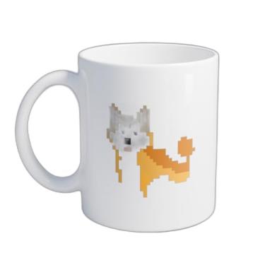 Imagem de Caneca Xícara de Café Porcelana 300ml Estilo Pixel Cachorro Shiba