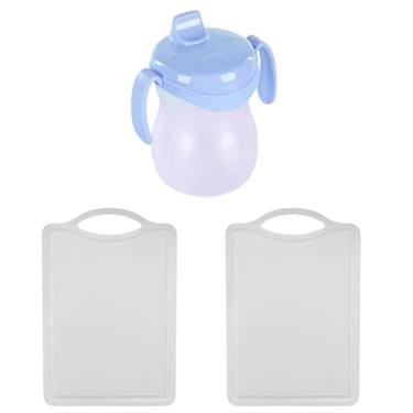 Imagem de Kit 2 Tábua Branca Plástica de Corte Pequena + 1 Garrafa Infantil 310ml Plástica Atóxica Azul