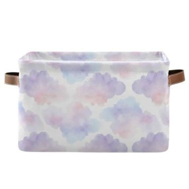 Imagem de Cestos de armazenamento de lona com alças – cestas retangulares de tecido dobráveis de 36 cm x 26 cm para prateleiras, escritório em casa, nuvem pastel, 1 pacote