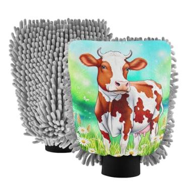 Imagem de ODAWA Luvas de microfibra para lavagem de carro de microfibra marrom e branca, pacote com 2, luvas de lavagem de carro para canhão de espuma 18 cm x 26 cm