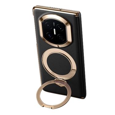 Imagem de HAOMRIYL Capa de couro para Huawei Mate X7, suporte de anel magnético, capa traseira de telefone, capa protetora de dobradiça de luxo, capa antiqueda, preta, Mate X7