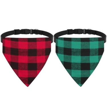 Imagem de Coleira bandana de cachorro xadrez em branco (vermelho + verde, grande)