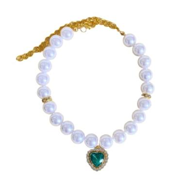 Imagem de Coleiras Colar Coleira Pet Luxo Cachorro E Gato Com Strass Com Um Design Requintado E Esteticamente Agradável Leve E Fácil De Transportar (Verde,G)