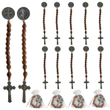 Imagem de Bovemee Colar de contas de madeira feito à mão, rosários católicos, rosário de bolso, cruz de oração cristã para homens e mulheres presente, One Size, Madeira Metal, Sem Pedra Preciosa