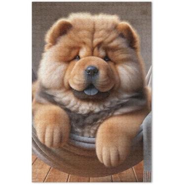 Imagem de Quebra-cabeça de cachorro fofo Chow Chow Filhote adultos 1000 peças de arte com estampa animal de inverno quebra-cabeças engraçados, 75 x 40 cm