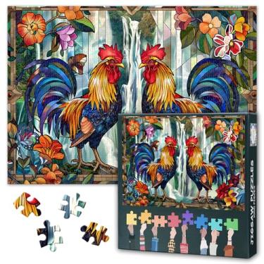 Imagem de Jigsaw Puzzle for Adult 1000 Piece Puzzle Jigsaw Puzzles for Adults and Family Two Roosters in Front of Waterfall Stained Glass Style Challenging Board Games for Adults 27.5x19.7 Inch