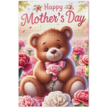 Imagem de Quebra-cabeça do Dia das Mães Urso Cravo 1000 Peças para Adultos Divertido Bobo Exclusivo Quebra-cabeça Presentes Decoração de Casa Arte de Decoração de Casa, 75 x 40 cm