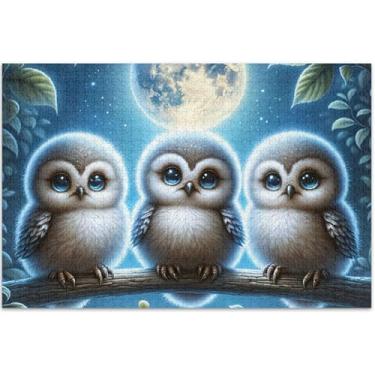 Imagem de Corujas fofas adoráveis quebra-cabeças florais 1000 peças decoração de pintura animal adulto quebra-cabeças difíceis presentes de elefante branco engraçado, 75 x 40 cm