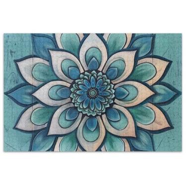 Imagem de Quebra-cabeça azul-petróleo turquesa mandala flores 1000 peças adultos família quebra-cabeça amantes presentes Prime Puzzles arte quebra-cabeça