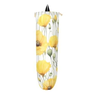 Imagem de Linda bolsa de flores de papoulas amarelas para sacolas plásticas, suportes de sacolas plásticas, organizador de sacolas plásticas de cozinha