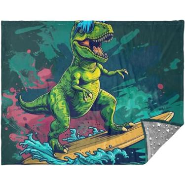 Imagem de Cobertor de skate engraçado dinossauro personalizado macio xadrez cobertor macio para mulheres cobertor rosa pessoal 177,8 cm x 139,7 cm