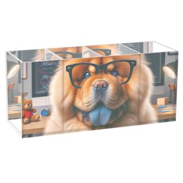 Imagem de TSENQUE Chow Chow Filhote de cachorro trabalhador personalizado bonito suporte de caneta para arte de mesa marcador de acrílico copos de lápis organizador de papelaria, decoração de mesa, acessórios
