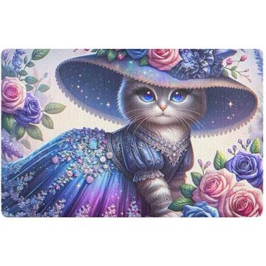 Imagem de TSENQUE Tapete de porta de outono personalizado engraçado gato fashion queen decoração de outono decoração lavável interior tapete de entrada para casa tapete de entrada impermeável 81,3 cm x 50,8 cm