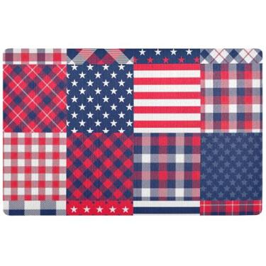 Imagem de TSENQUE Tapete xadrez personalizado com estrelas americanas dos EUA, fofo, grande, engraçado, tapete de boas-vindas para entrada de casa, tapete de boas-vindas no outono, 81 cm x 50 cm