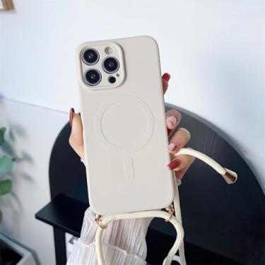 Imagem de Capa macia com alça para iPhone 16, 15, 11, 12, 13, 14 Pro Max, 8, 7 Plus, XS, XR, capa magnética para carregamento sem fio, branca, para iPhone 16 Plus