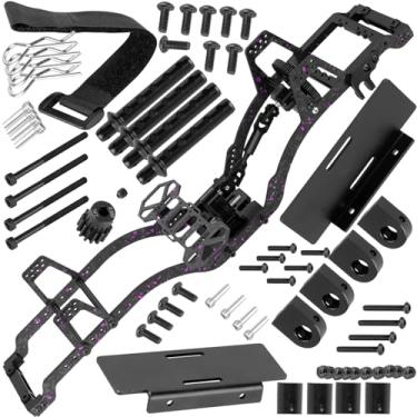 Imagem de hopsupRC LCG Carbon Fiber Chassis Kit & Front Mounted Transmission Upgrades Part for 1/10 RC Crawlers SCX10 SCX10 II Capra 1.9 UTB and Other DIY Builds,Aluminum Gearbox Carbon Fiber Chassis,Colour
