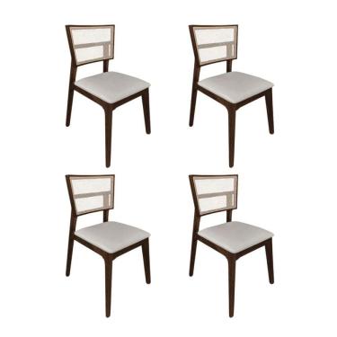 Imagem de Kit 4 Cadeiras De Jantar Tela Premium Madeira Maciça Manuela Bege Veludo Mel