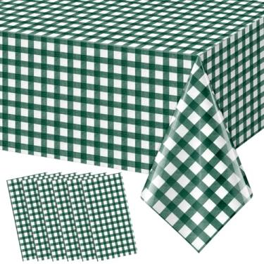 Imagem de YIDAKO 6 peças de toalha de mesa xadrez verde escuro, toalhas de mesa xadrez verde buffalo, capas de mesa de plástico descartáveis para aniversário, chá de bebê, festa de casamento, decorações de