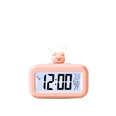 Imagem de Relógio Despertador Digital Porquinho LED Multifuncional | Display com Hora Data Temperatura Timer de Mesa para Quarto Escritório(Porquinho Rosa)