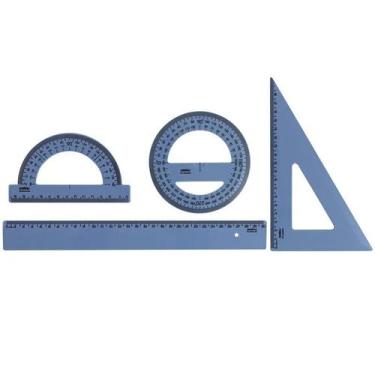 Imagem de Kit 2 Grau Régua 30cm + Esquadro 60º + Transferidor 180º e 360º New Li