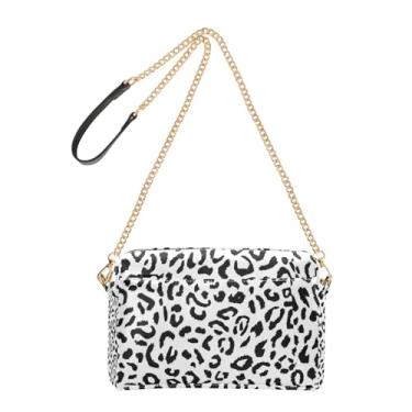 Imagem de Joitme Bolsa tiracolo feminina preta e branca com estampa de leopardo, bolsa de ombro de couro sintético com alça de corrente fofa