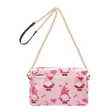Imagem de Joitme Bolsas transversais femininas fofas de dia dos namorados gnomos rosa bolsa de celular bolsa de couro PU bolsa de ombro alça de corrente