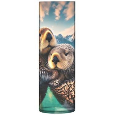 Imagem de Lontras marinhas animal bonito vaso grande de plástico bonito vasos cilíndricos para centros de mesa floral decoração de sala de estar, 30 cm x 9,9 cm