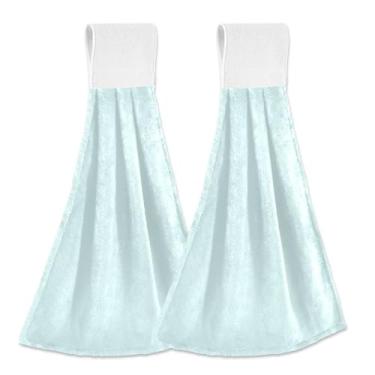 Imagem de Joitme Toalhas de mão de cozinha ciano claro com laço para pendurar, panos de prato absorventes de lã coral, conjunto de toalhas de banheiro decorativas macias