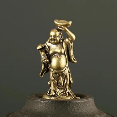 Imagem de FENNYYAR Estatuetas de Buda Maitreya de cobre pequena estátua de latão, 3,5 cm 3,5 cm, ornamentos para decoração de sala de estar e mesa