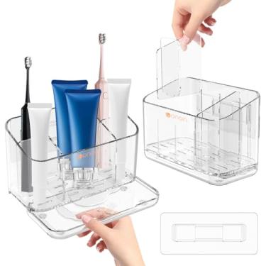 Imagem de Suporte de chuveiro montado na parede, prateleira de banheiro autoadesiva, suporte de escova de dentes transparente removível com divisória, organizadores de banheiro sem perfuração e rack de