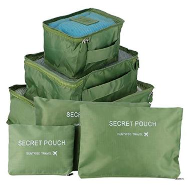 Imagem de GLOGLOW Conjunto de Saco de Armazenamento de Viagem, 6 Peças Organizadores de Embalagem de Náilon para Roupas e Suprimentos de Armazenamento de Bagagem (Verde)