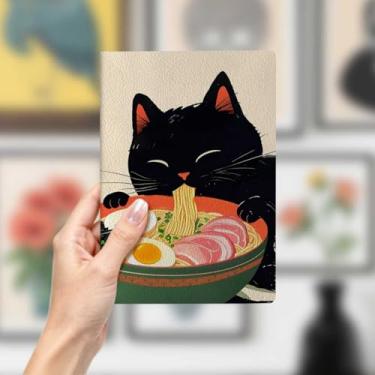 Imagem de Caderno de couro de gato, caderno A5 para anotações de escritório, agenda de 21 x 14,7 cm, agenda, diário de viagem, coisas de gato, presentes para amantes de gatos 36