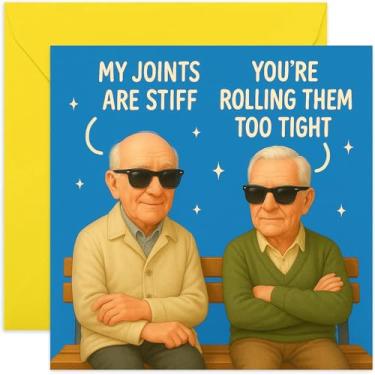 Imagem de Cartão de aniversário masculino engraçado para pai, articulações são rígidas, humor de piada de velhice para marido irmão avô - quadrado, em branco por dentro com envelope premium