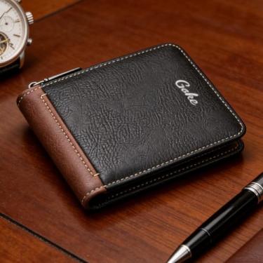 Imagem de Carteira masculina de couro com zíper, ultrafina, com bloqueio de RFID, para cartões essenciais (preto)