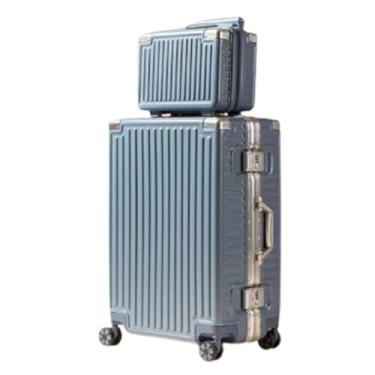 Imagem de Mala de mão sem zíper, moldura de alumínio, capa rígida com trava de senha e bolsa de cosméticos (azul 61 cm), azul, 61 cm, Azul, 24in