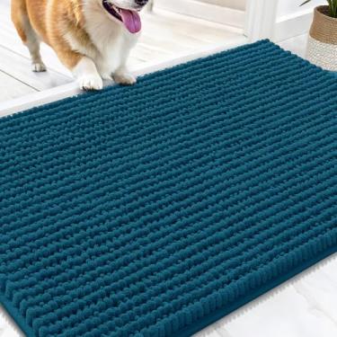 Imagem de OLANLY Tapete de porta de cachorro para patas enlameadas 76 x 50 cm, capacho de lama de chenille ultra absorvente, antiderrapante, lavável e com armadilha de sujeira para entrada interna, tapetes