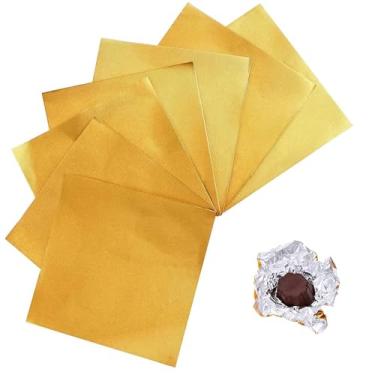 Imagem de 1000 peças de embalagens de doces de folha dourada a granel para barras de chocolate e caramelos | Folhas quadradas texturizadas multicoloridas para férias, Natal, Páscoa, Ação de Graças (Tamanho