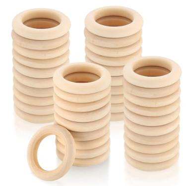 Imagem de Aros de madeira natural de 40 mm, anéis de madeira sem pintura para joias DIY de macramê, suprimentos de artesanato em branco para conectores de pingentes, apanhador de sonhos (tamanho: 40 mm 80 peças