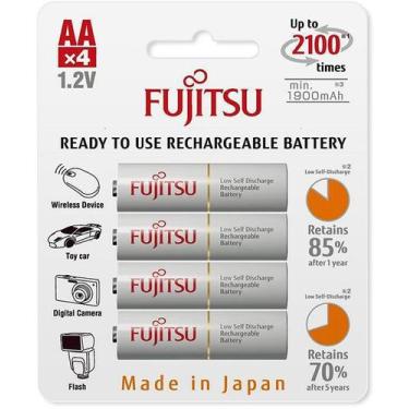 Imagem de Cartela c/ 4 pilhas BRANCAS AA  recarregáveis Fujitsu Standard, modelo