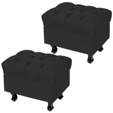 Imagem de Kit 02 Puffs París L02 Luis Xv Capitone Suede Preto Pés Madeira - Lyam