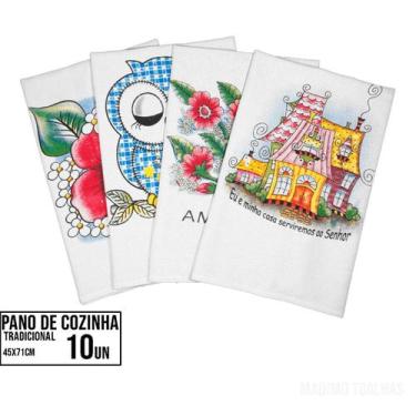 Imagem de Kit 10 Pano de Prato Copa Estampado 45x71 Premium - 11 Tramas - Lomaer