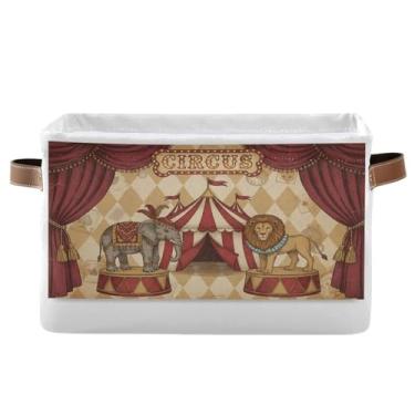 Imagem de Wassud Caixa de armazenamento de lona com padrão de circo com alças, cestas organizadoras dobráveis para armário, banheiro e decoração de casa, 1 pacote