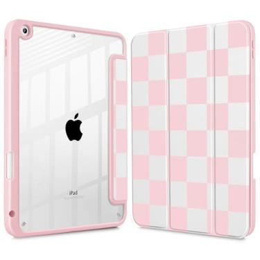 Imagem de Tuiklol Capa para iPad 10.2, versão 2021, 9ª geração, suporte embutido para lápis, suporte de três dobras, proteção de TPU (Poliuretano Termoplástico) para iPad 10.2 de 2020 e 2019 [8/7], rosa treliça