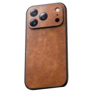 Imagem de Capa de couro para iPhone 17/17 Air/17 Pro/17 Pro Max, capa traseira ultrafina vintage fosca com proteção de lente completa (latão, 17 Pro Max)