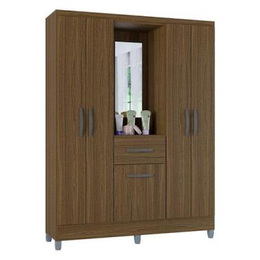 Imagem de Guarda Roupa Solteiro Atlas Capelinha 5 Portas Castanho Brilho - Poque