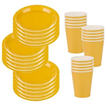 Imagem de Kit Festa 60 Peças - Pratos e Copos de Papel 18cm e 270ml - Descartáveis para Aniversário e Eventos(Dourado)