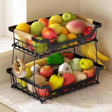 Imagem de Fruteira de Mesa Organizador de Frutas, Cesto de Frutas Metal de 2 Níveis com Alça, Versátil para Frutas e Verduras na Cozinha