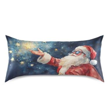Imagem de Blueangle Fronha de cetim com estrelas de Papai Noel para cabelo e pele, fronha de seda, tamanho king (50,8 x 101,6 cm) - Capas de almofada de cetim refrescantes com fecho de envelope (864)
